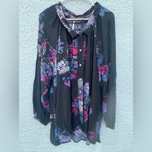 Free People Chic Black Floral Tunic